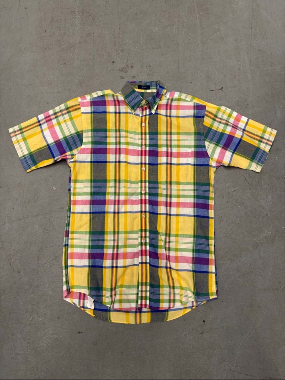 Vintage Polo Ralph Lauren Yellow Multicolor Plaid Short-Sleeve Button-Up Shirt